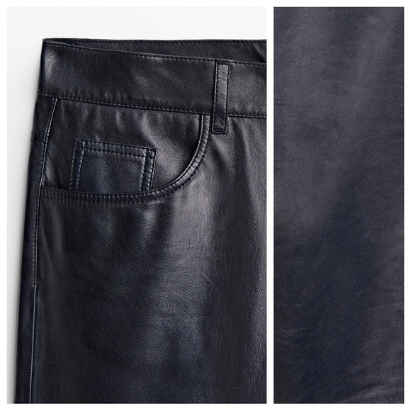 NWT. Massimo Dutti Navy Blue Nappa Leather Trousers. Size M. - Picture 6 of 11